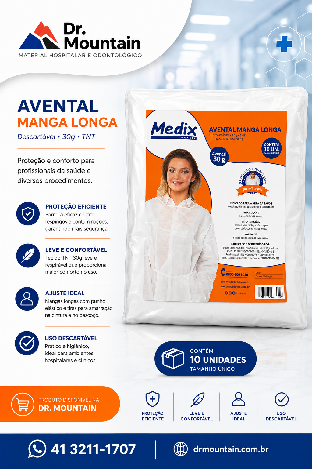 Avental Manga Longa - (DESCARTÁVEL)- Caixa com 10 un.