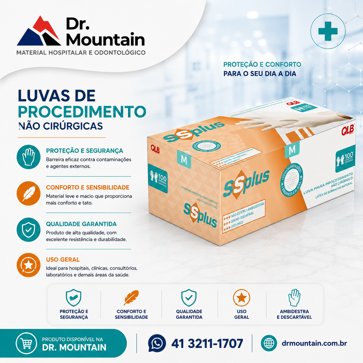 Luva Latex - SSPLUS - Com pó