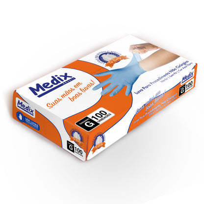 Luva Nitrílica Azul - Sem Pó - (DESCARTÁVEL) - Caixa com 100 un.