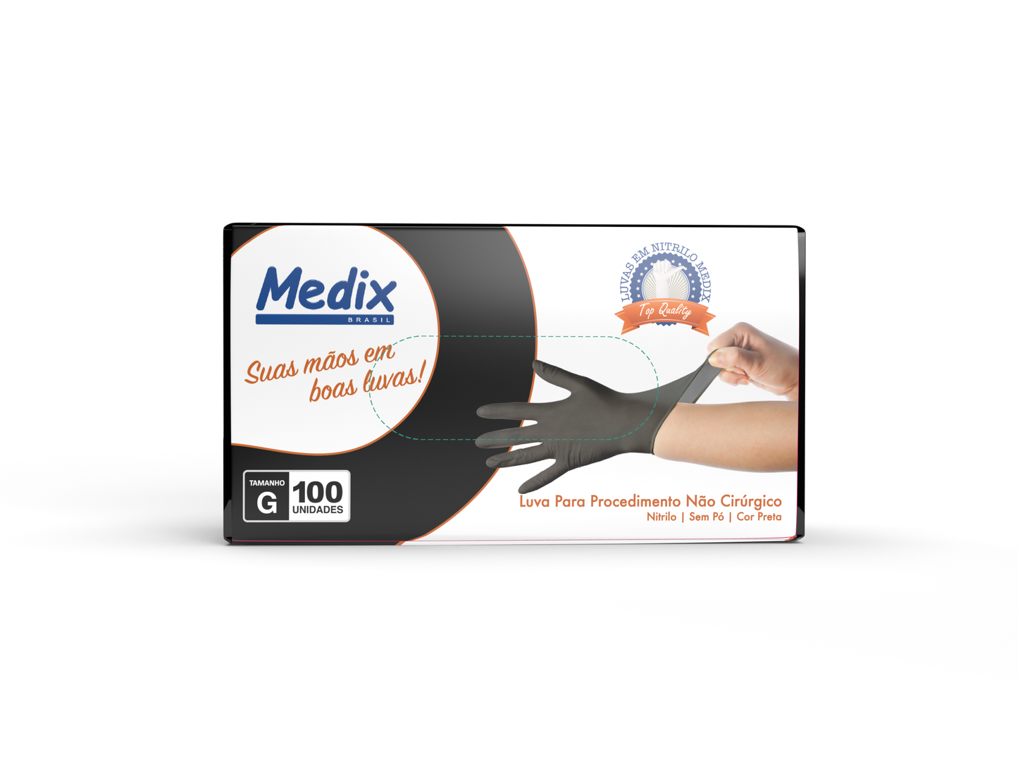 Luva Nitrílica Preta - Sem Pó - (DESCARTÁVEL) - Caixa com 100 un.
