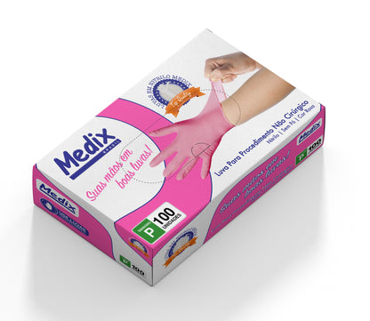 Luva Nitrílica Rosa - Sem Pó - (DESCARTÁVEL) - Caixa com 100 un.