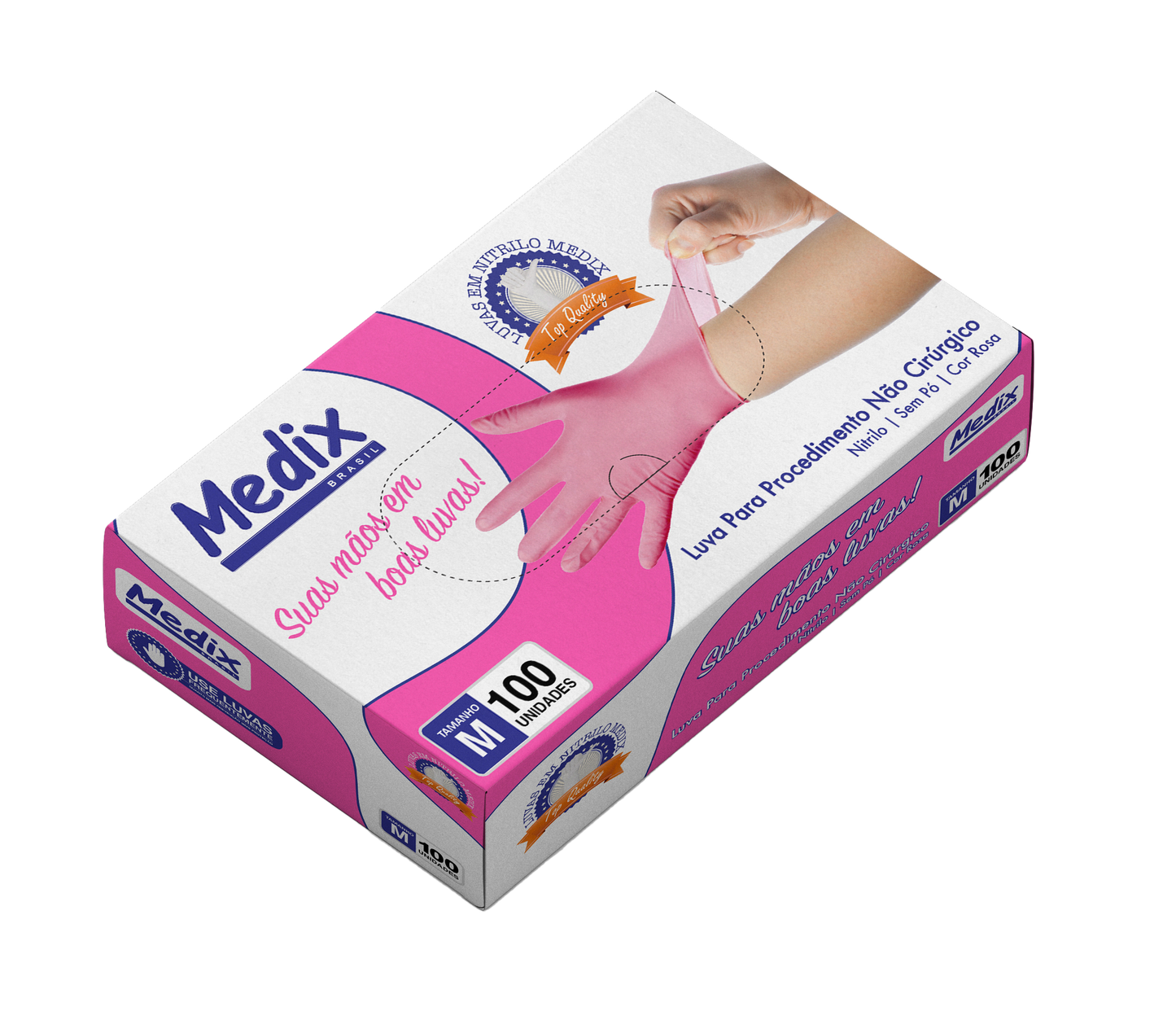 Luva Nitrílica Rosa - Sem Pó - (DESCARTÁVEL) - Caixa com 100 un.