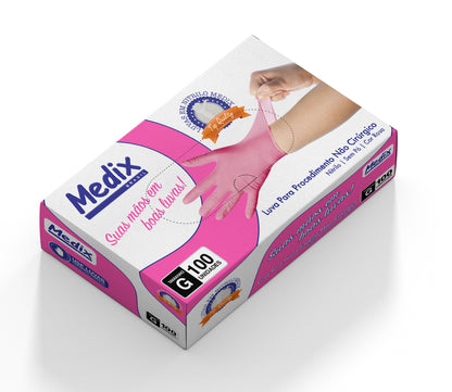 Luva Nitrílica Rosa - Sem Pó - (DESCARTÁVEL) - Caixa com 100 un.