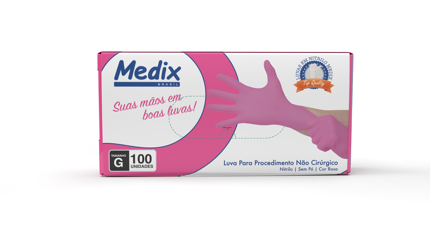Luva Nitrílica Rosa - Sem Pó - (DESCARTÁVEL) - Caixa com 100 un.