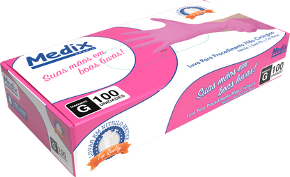 Luva Nitrílica Rosa - Sem Pó - (DESCARTÁVEL) - Caixa com 100 un.