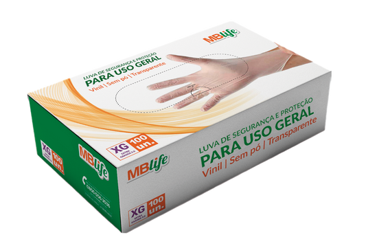 Luva Vinil para Uso Geral - Sem Pó - (DESCARTÁVEL) - Caixa com 100 un.