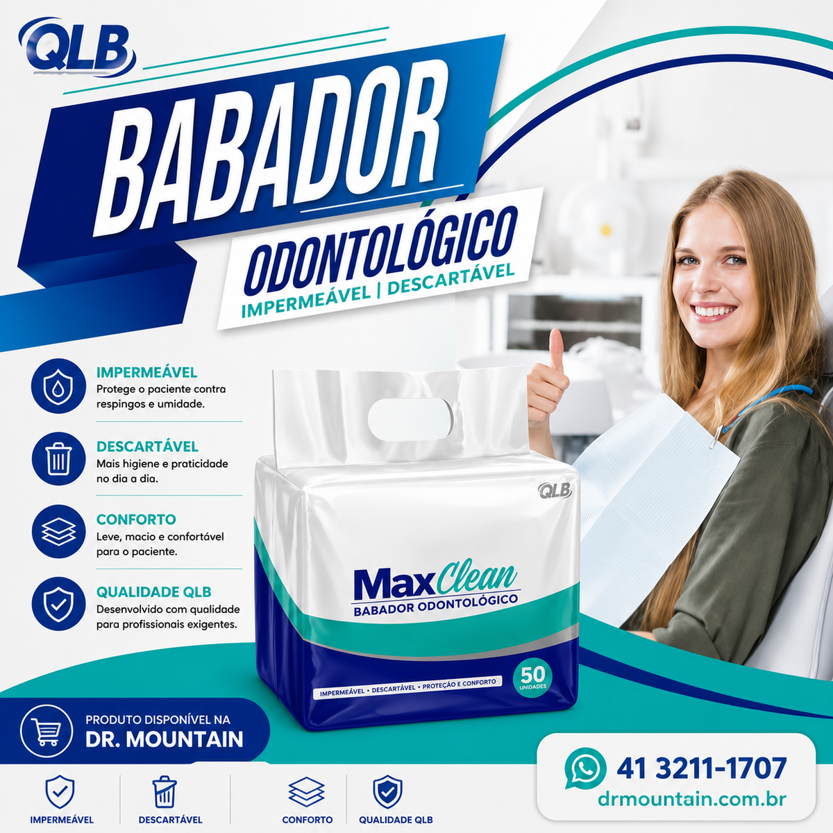 Babador Odonto Max Clean Branco. - (DESCARTÁVEL)