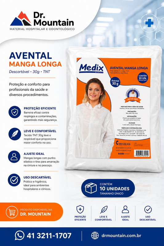 Avental Manga Longa - (DESCARTÁVEL)- Caixa com 10 un.