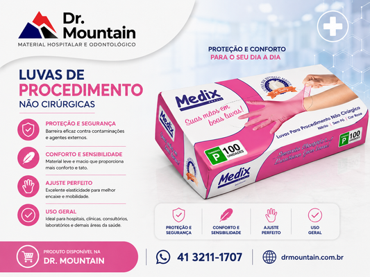 Luva Nitrílica Rosa - Sem Pó - (DESCARTÁVEL) - Caixa com 100 un.