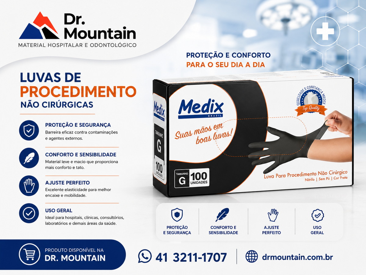 Luva Nitrílica Preta - Sem Pó - (DESCARTÁVEL) - Caixa com 100 un.