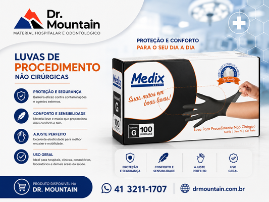 Luva Nitrílica Preta - Sem Pó - (DESCARTÁVEL) - Caixa com 100 un.