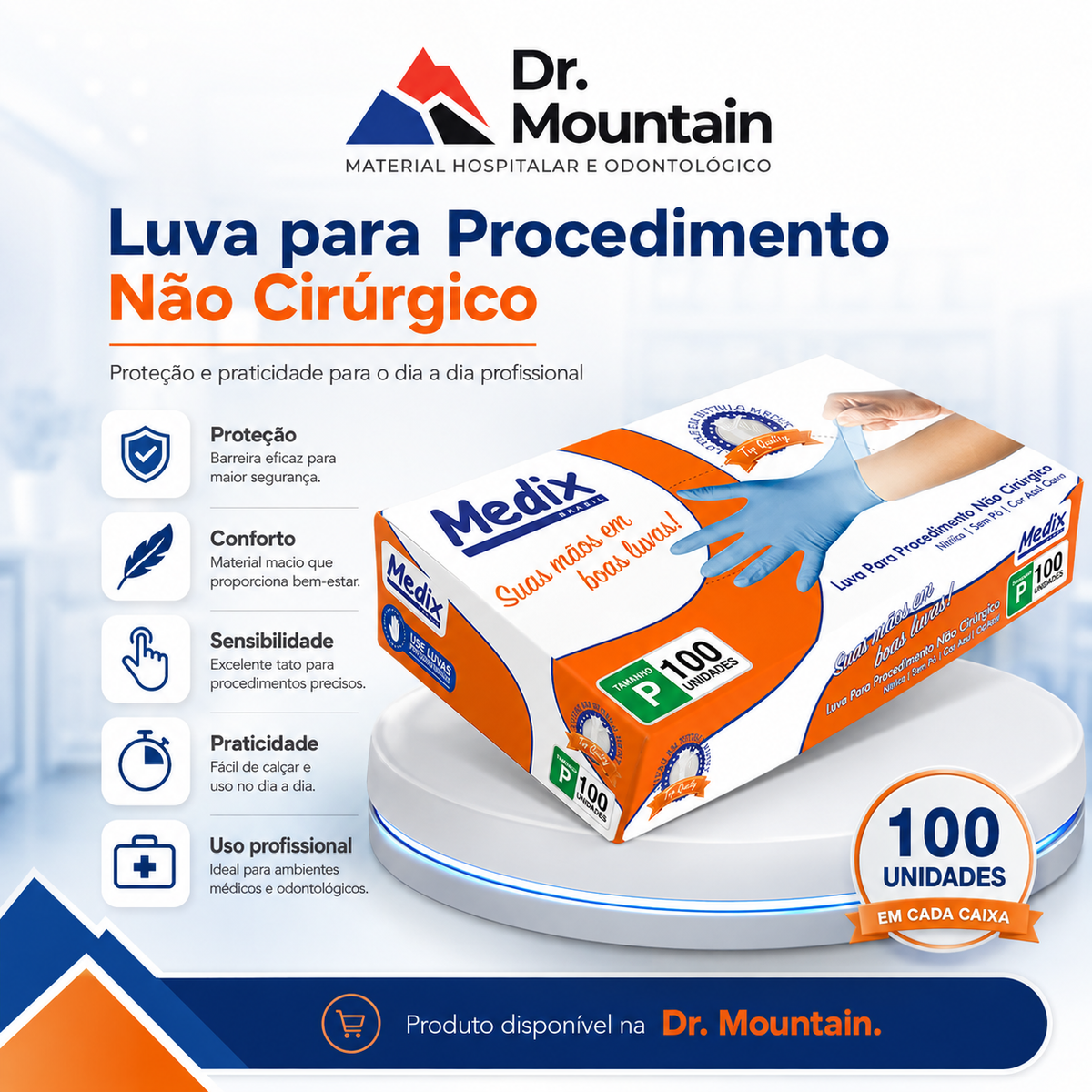 Luva Nitrílica Azul - Sem Pó - (DESCARTÁVEL) - Caixa com 100 un.