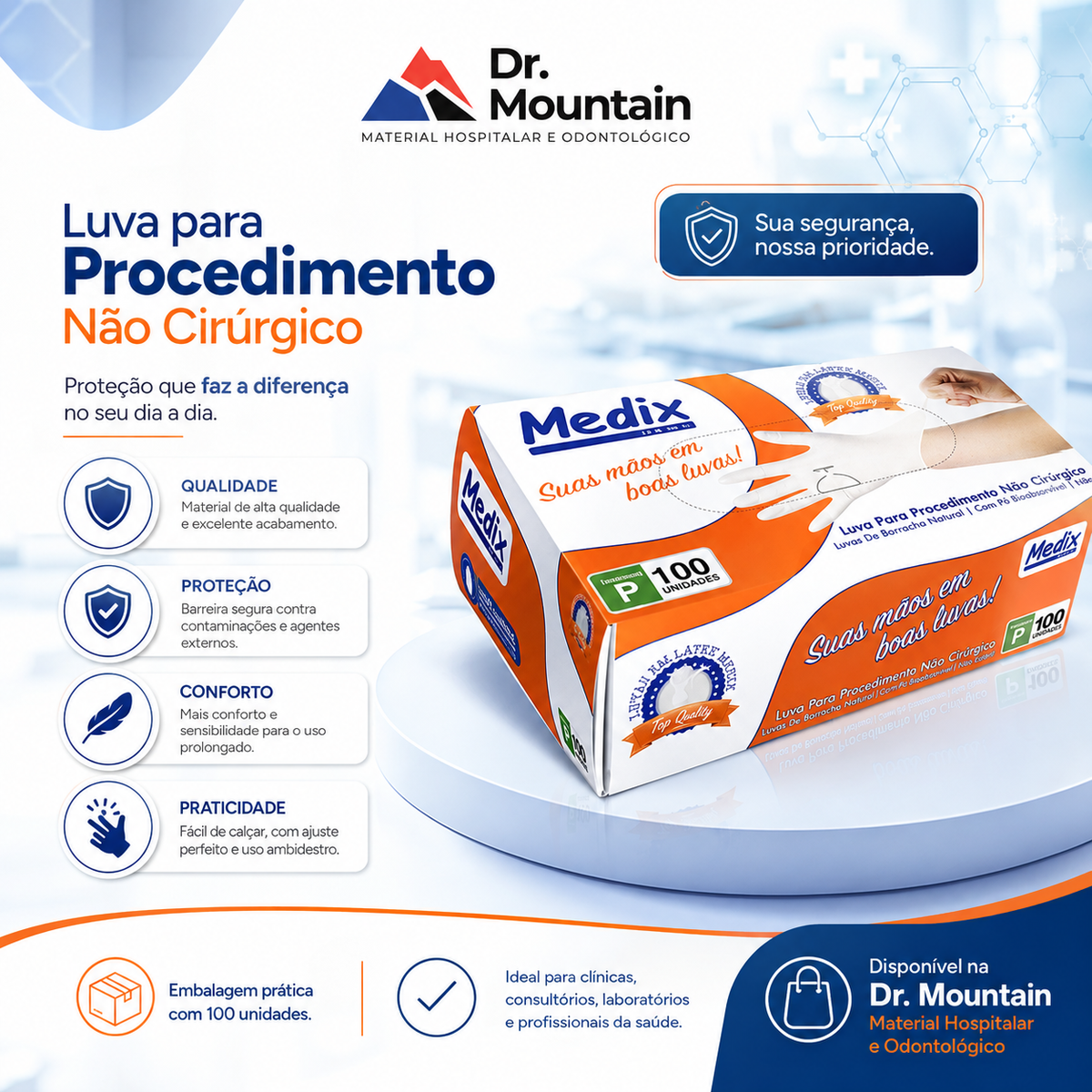 Luva  Látex - Com Pó - (DESCARTÁVEL) - Caixa com 100 un.